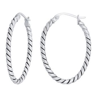 Aleure Precioso Sterling Silver Oval Twisted Click-Top Hoop Earrings