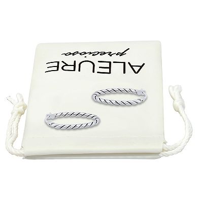 Aleure Precioso Sterling Silver Oval Twisted Click-Top Hoop Earrings