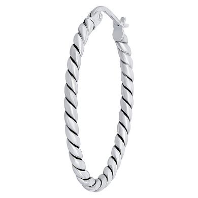 Aleure Precioso Sterling Silver Oval Twisted Click-Top Hoop Earrings