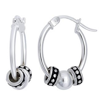 Aleure Precioso Sterling Silver Oxidized Geometric Pattern Round Hoop Earrings