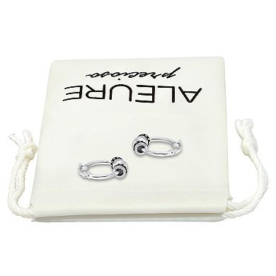 Aleure Precioso Sterling Silver Round Polished & Beaded Click-Top Hoop Earrings