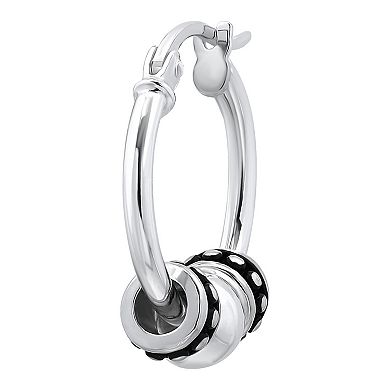 Aleure Precioso Sterling Silver Round Polished & Beaded Click-Top Hoop Earrings
