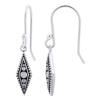 Aleure Precioso Sterling Silver Diamond Shaped Beaded Drop Fishhook Earrings