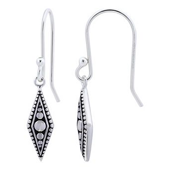Aleure Precioso Sterling Silver Diamond Shaped Beaded Drop Fishhook Earrings