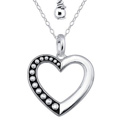 Aleure Precioso Sterling Silver 1/2 Beaded & 1/2 Polished Open Heart Pendant Necklace