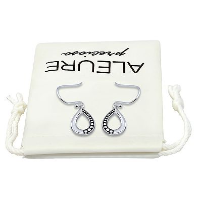 Aleure Precioso Sterling Silver 1/2 Beaded & 1/2 Polished Open Teardrop Fishhook Drop Earrings