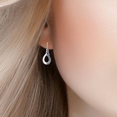 Aleure Precioso Sterling Silver 1/2 Beaded & 1/2 Polished Open Teardrop Fishhook Drop Earrings