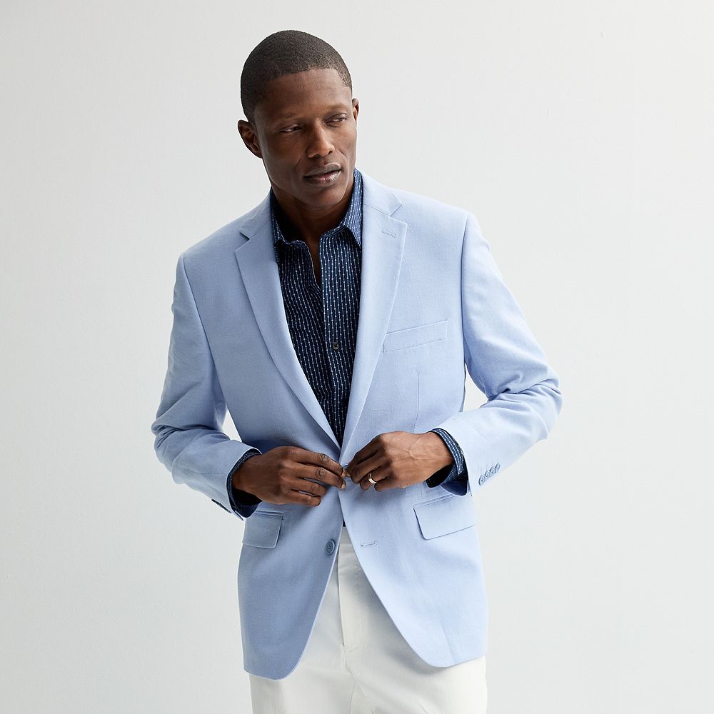 chinese dress ladies Antonios Slim Fit Cotton-Linen Blend Jacket for Men - Blue - Size M main image 0