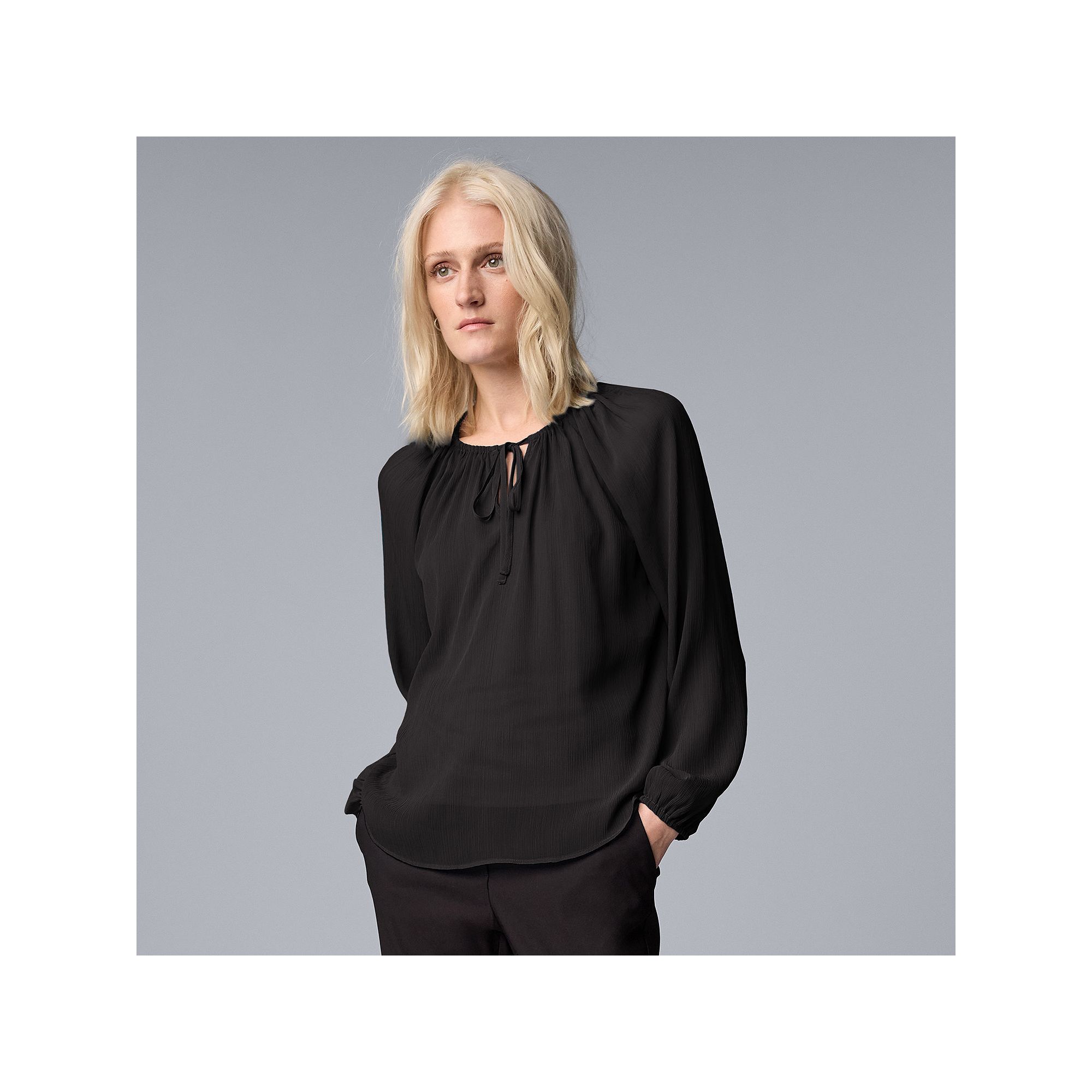 Womens Simply Vera Vera Wang Tie Front Shirred Blouse, Size: XS, Black