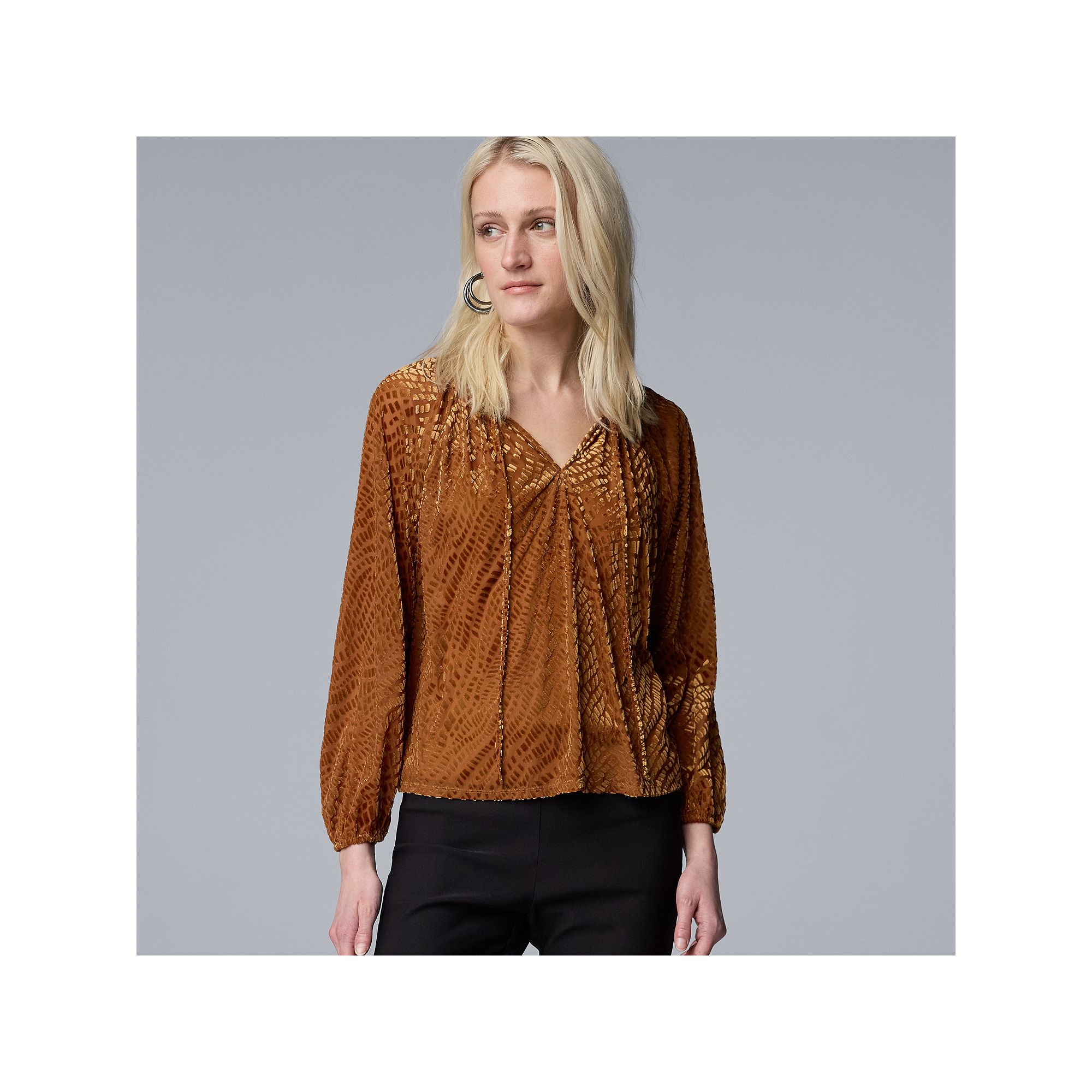 Womens Simply Vera Vera Wang Tie Front Shirred Blouse, Size: XS, Deep Red