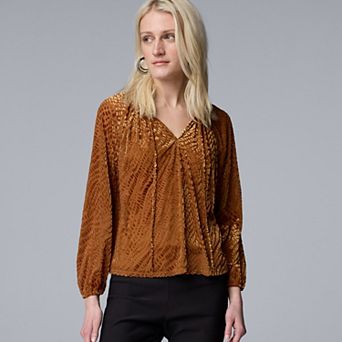 Women's Simply Vera Vera Wang Tie Front Shirred Blouse