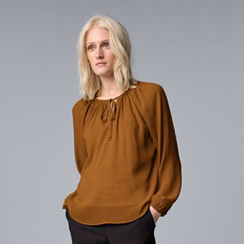 Women's Simply Vera Vera Wang Tie Front Shirred Blouse