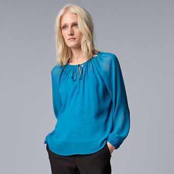 Women's Simply Vera Vera Wang Tie Front Shirred Blouse