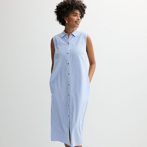 knee length dresses for ladies CHELSEA SLEEVELESS TIE-FRONT MIDI SHIRT DRESS main image 1