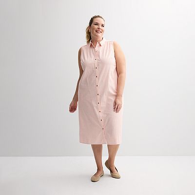 plus size sleeveless shirt dress Plus Size Sleeveless Midi Dress WINTER WHEAT / 2X