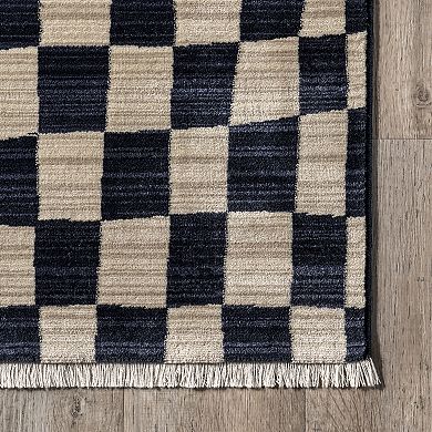 nuLOOM Dominique Abstract Checkered Fringe Area Rug