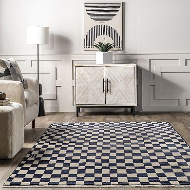 nuLOOM Dominique Abstract Checkered Fringe Area Rug