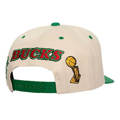 Men's Mitchell & Ness Cream/Green Milwaukee Bucks 2x NBA Champions Soul Legacy Defined Snapback Hat