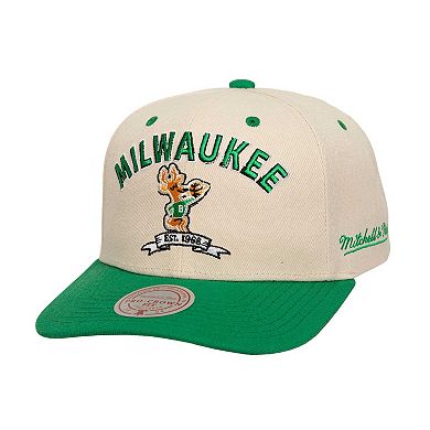 Men's Mitchell & Ness Cream/Green Milwaukee Bucks 2x NBA Champions Soul Legacy Defined Snapback Hat