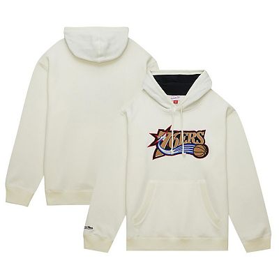 Men s Mitchell Ness Cream Philadelphia 76ers Hardwood Classics Vintage Pullover Hoodie