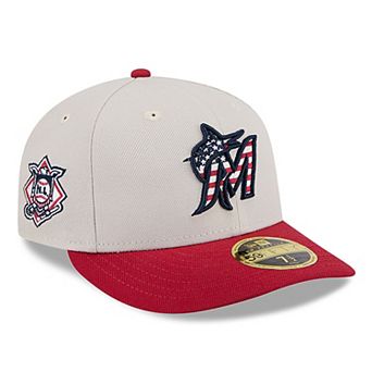 Men's New Era Khaki/Red Miami Marlins 2024 Fourth of July Low Profile 59FIFTY Fitted Hat