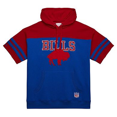 Men's Mitchell & Ness Royal Buffalo Bills Off Field Vintage Logo Short Sleeve Pullover Hoodie