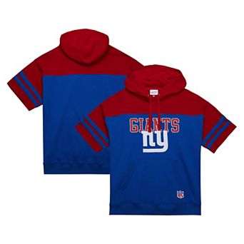 Men's Mitchell & Ness Royal New York Giants Off Field Vintage Logo Short Sleeve Pullover Hoodie
