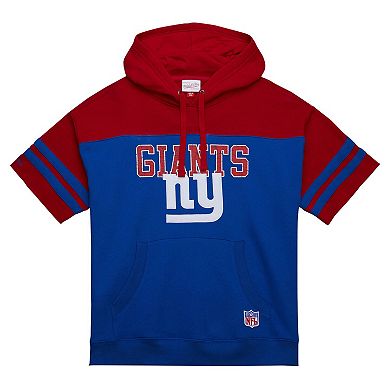 Men's Mitchell & Ness Royal New York Giants Off Field Vintage Logo Short Sleeve Pullover Hoodie