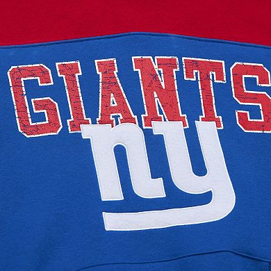 Men's Mitchell & Ness Royal New York Giants Off Field Vintage Logo Short Sleeve Pullover Hoodie