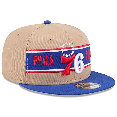 Men's New Era Tan/Royal Philadelphia 76ers 2024 NBA Draft 9FIFTY Snapback Hat