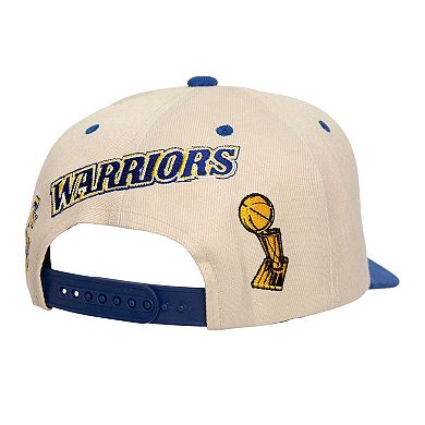 Men's Mitchell & Ness Cream/Royal Golden State Warriors 7x NBA Champions Soul Legacy Defined Snapback Hat