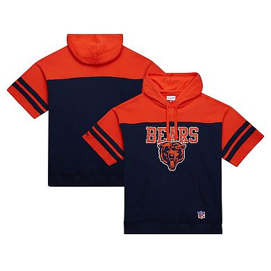 Men's Mitchell & Ness Navy Chicago Bears Off Field Vintage Logo Short Sleeve Pullover Hoodie