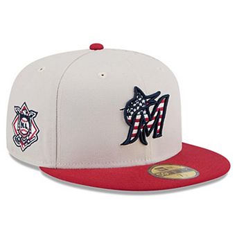 Men's New Era Khaki/Red Miami Marlins 2024 Fourth of July 59FIFTY Fitted Hat