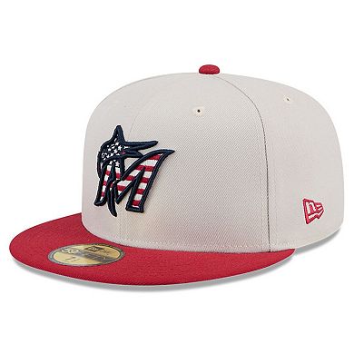 Men's New Era Khaki/Red Miami Marlins 2024 Fourth of July 59FIFTY Fitted Hat