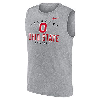 Men's Nike Heather Gray Ohio State Buckeyes Primetime Legend Lock Up Performance Muscle Tank Top