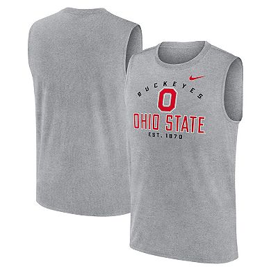 Men's Nike Heather Gray Ohio State Buckeyes Primetime Legend Lock Up Performance Muscle Tank Top