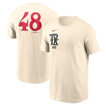 Men's Nike Jacob deGrom��Cream Texas Rangers City Connect Fuse Name & Number T-Shirt
