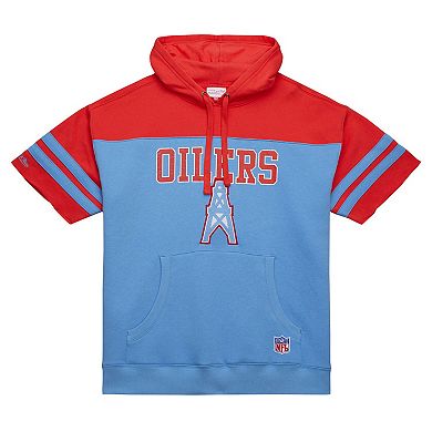 Men's Mitchell & Ness Light Blue Houston Oilers Gridiron Classics Off Field Vintage Logo Short Sleeve Pullover Hoodie