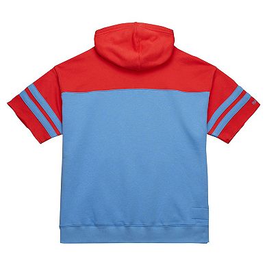 Men's Mitchell & Ness Light Blue Houston Oilers Gridiron Classics Off Field Vintage Logo Short Sleeve Pullover Hoodie