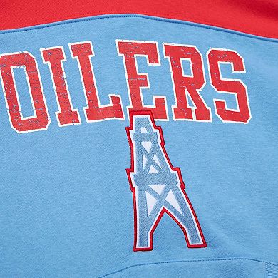 Men's Mitchell & Ness Light Blue Houston Oilers Gridiron Classics Off Field Vintage Logo Short Sleeve Pullover Hoodie
