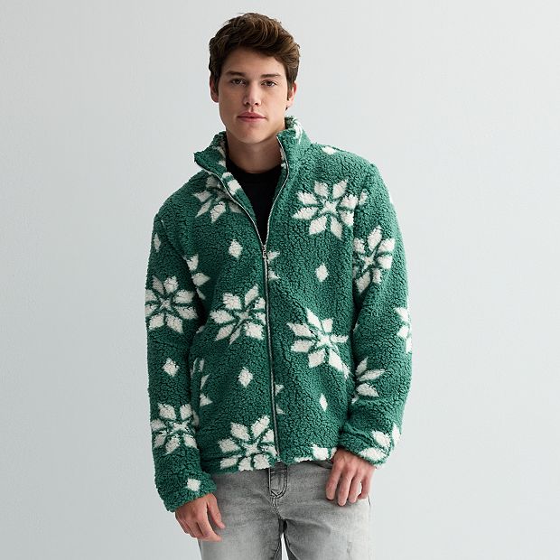Men's Snowflake Print Sherpa Jacket
