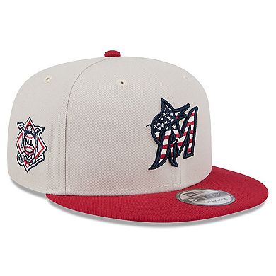 Men's New Era Khaki/Red Miami Marlins 2024 Fourth of July 9FIFTY ...