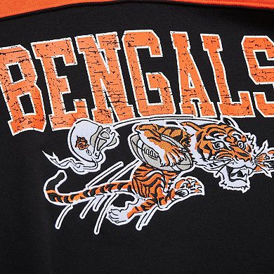 Men's Mitchell & Ness Black Cincinnati Bengals Off Field Vintage Logo Short Sleeve Pullover Hoodie