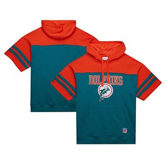Men's Mitchell & Ness Aqua Miami Dolphins Off Field Vintage Logo Short Sleeve Pullover Hoodie