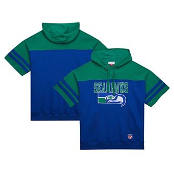 Men's Mitchell & Ness Royal Seattle Seahawks Off Field Vintage Logo Short Sleeve Pullover Hoodie