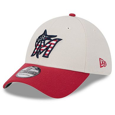Men's New Era Khaki/Red Miami Marlins 2024 Fourth of July 39THIRTY Flex Hat