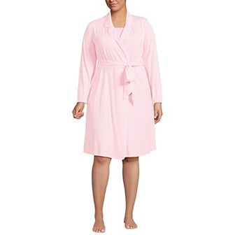 Plus Size Lands' End Tie Front Trimmed Cooling Robe