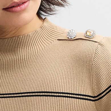 Women's Ellen Tracy Mockneck Elbow Sleeve Button Shoulder Rib Sweater
