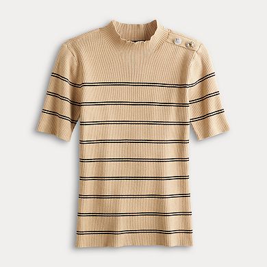 Women's Ellen Tracy Mockneck Elbow Sleeve Button Shoulder Rib Sweater