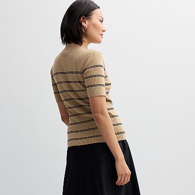 Women's Ellen Tracy Mockneck Elbow Sleeve Button Shoulder Rib Sweater